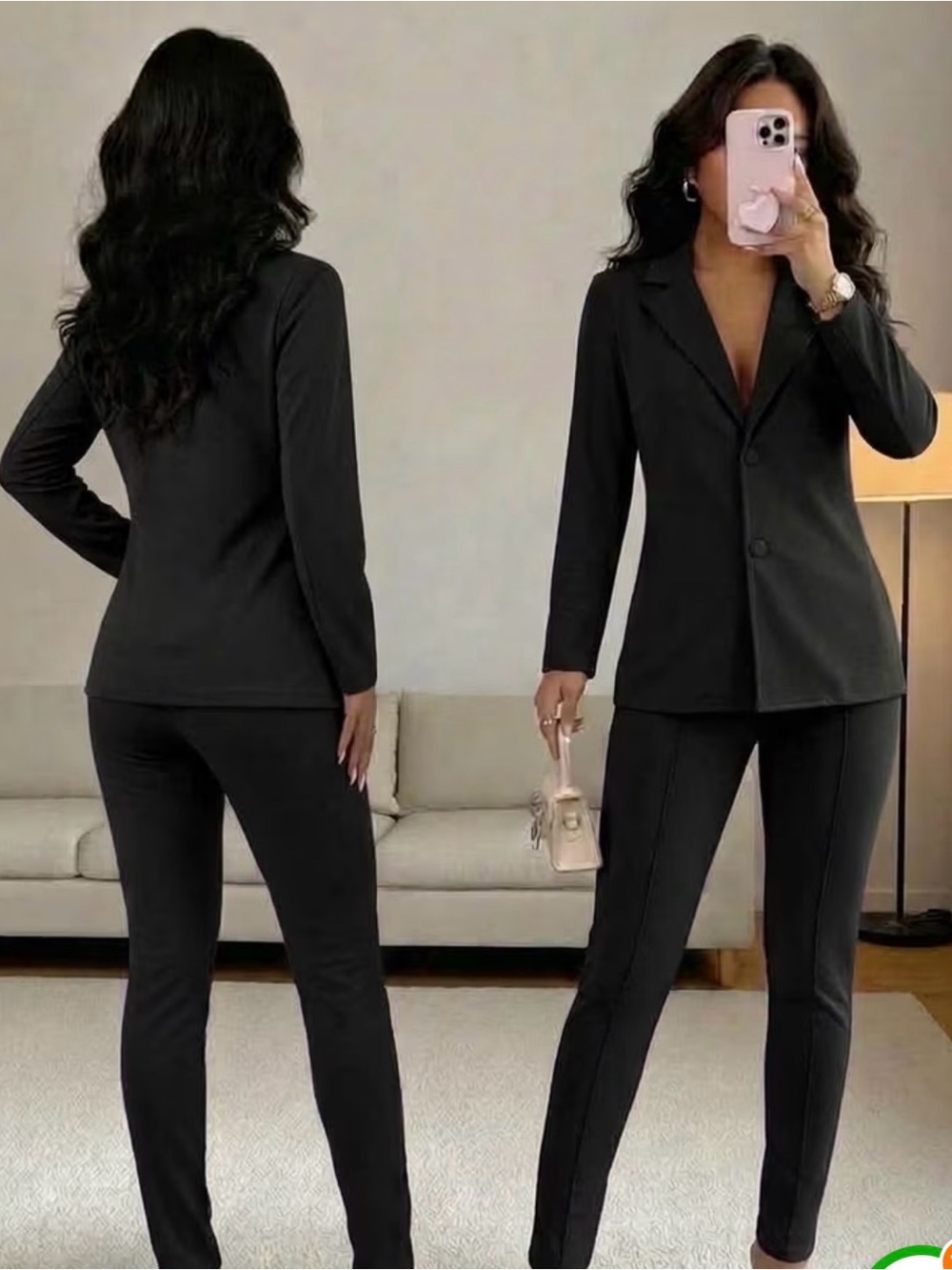 Women's Black Tailored Blazer and Slim Pants Set
